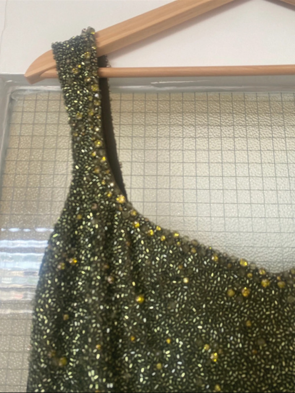 Olive Green Embellished Square-Neck Mini Dress — image 4 of 5